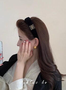 高级感丝绒黑色高颅顶发箍女秋冬气质头饰宽边压发卡2023新款头箍