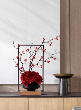 新中式禅意摆件样板房铁艺架花果陶瓷盆景客厅茶室酒店玄关装饰品