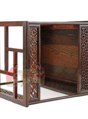 红木雕工艺新中式微型家具模型缩红酸枝小摆件装饰月圆门洞架子床