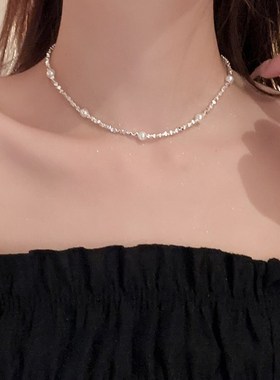 碎银子珍珠项链2023新款小众锁骨链颈链项圈女颈带脖子配饰夏