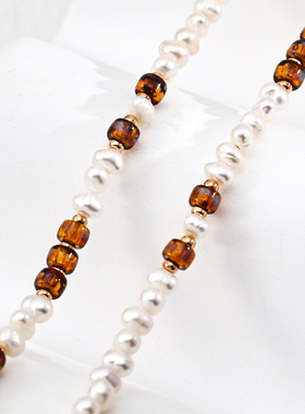 S925银时尚天然珍珠琉璃珠项链