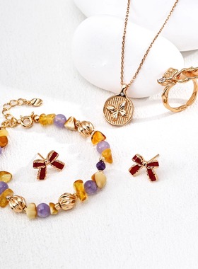 S925银天然蜜蜡紫水晶手链