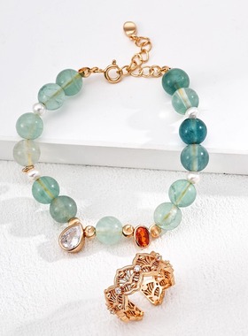 S925银时尚天然珍珠绿黄石锆石手链