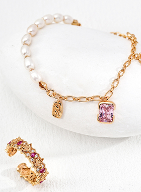 S925银复古天然珍珠锆石手链