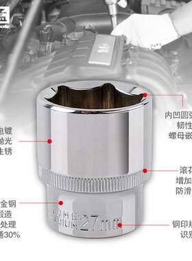 1/2套筒头 六角十二角电扳手套管头27螺帽套筒套装电动扳手套筒头