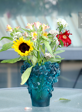 琉璃花瓶摆件创意轻奢玫瑰北欧风装饰客厅书房卧室摆设玄关插花