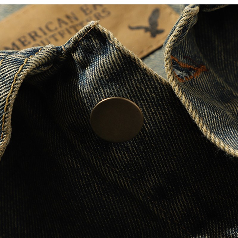 Japanese quality vintage dirty washed stonewashed men's denim jacket classic short men's and women's casual jacket