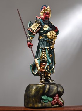 实木雕刻彩绘武财神关公像摆件实木关羽家居客厅玄关公司装饰礼品