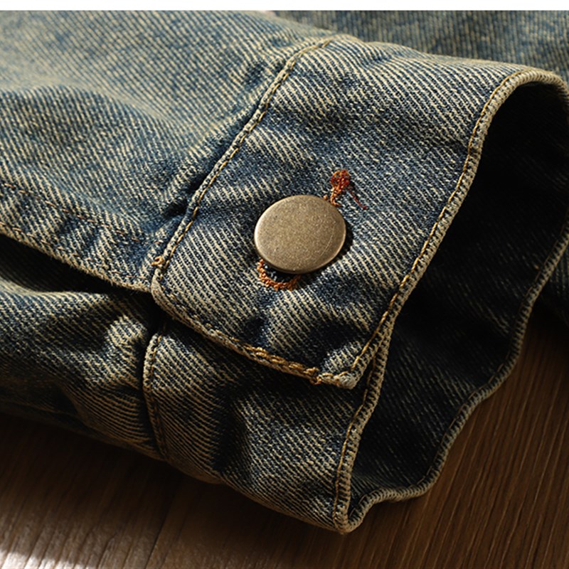 Japanese quality vintage dirty washed stonewashed men's denim jacket classic short men's and women's casual jacket