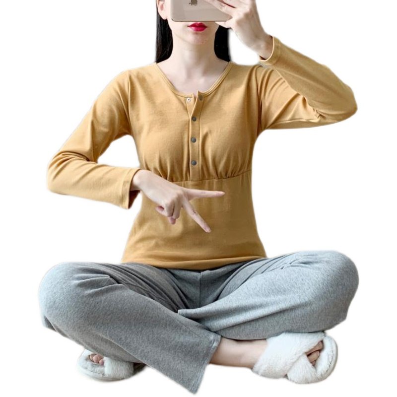 春秋新款纯棉内搭孕妇居家睡衣套装月子服产后秋衣喂奶哺乳上衣,淘宝优惠券,粉丝福利购,淘宝优惠卷