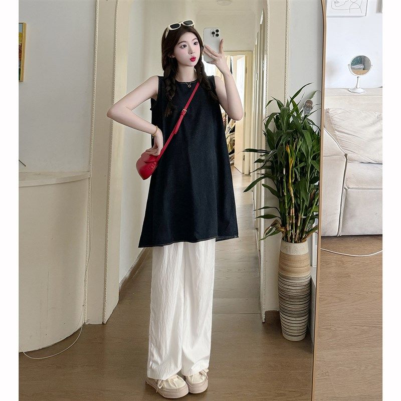 孕妇夏装套装宽松a字牛仔背心短裙2024新款休闲阔腿裤夏季两件套,淘宝优惠券,粉丝福利购,淘宝优惠卷