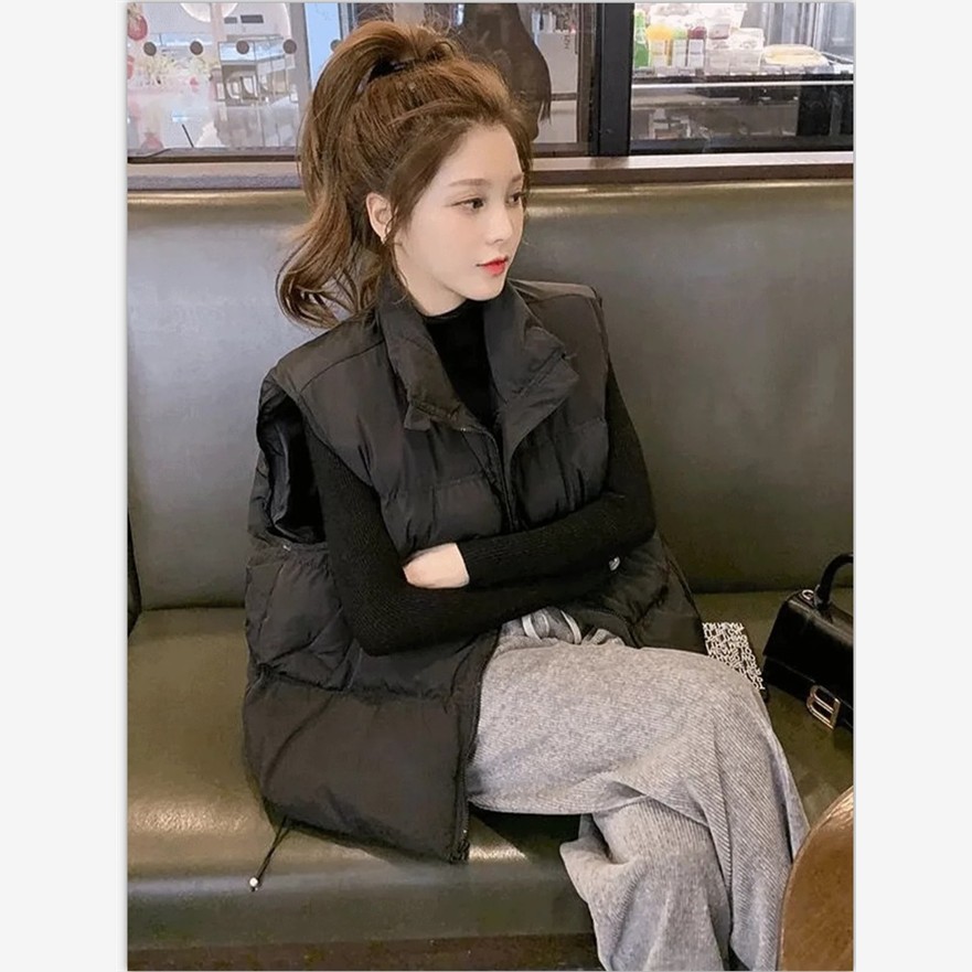 粉色羽绒棉马甲女2025新款冬季外穿宽松背心马夹外搭坎肩外套女款 - 图1