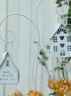 众擎杂院园艺铁皮白色小房子挂钩花插地插