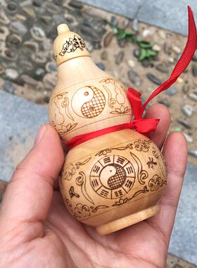 开口带盖桃木葫芦桌面摆件八卦福禄装饰品中式摆放客厅大小号礼品