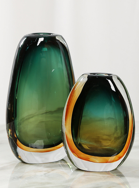 琉璃彩色花瓶摆件客厅轻奢餐桌样板间样品屋展示中心玻璃落日余晖
