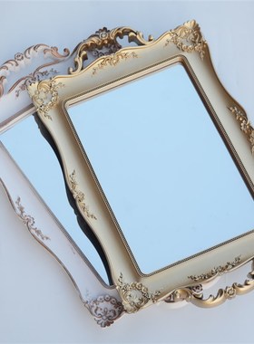 欧式复古金色镜面托盘首饰轻奢收纳盘几何摆件野餐摄影道具盘