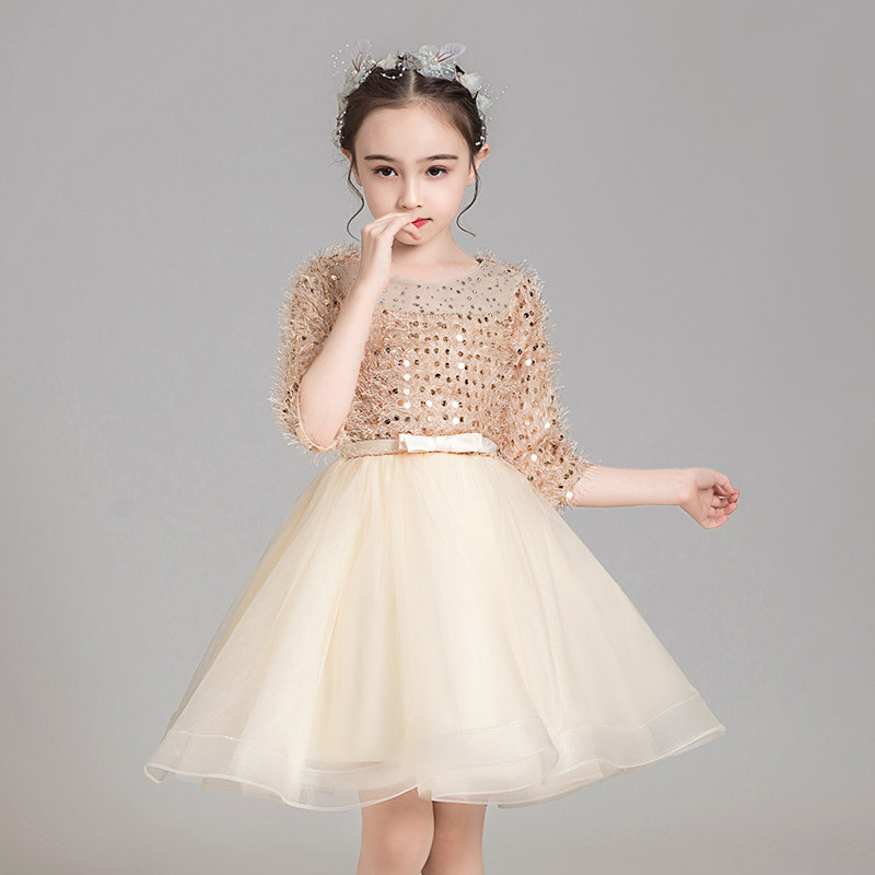 女童香槟色礼服公主裙蓬蓬纱生日小花童婚纱主持人儿童演出服表演,淘宝优惠券,粉丝福利购,淘宝优惠卷