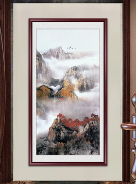 鸿运当头国画玄关装饰画竖版中式山水画靠山挂画客厅走廊过道壁画
