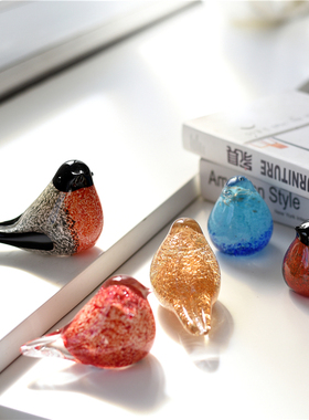 彩色琉璃鸟镇纸摆件手工玻璃艺术鸟欧式美式家居装饰创意新婚礼品