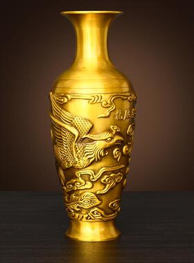 铜花瓶摆件龙凤一对百福花瓶祠堂佛堂佛具供佛