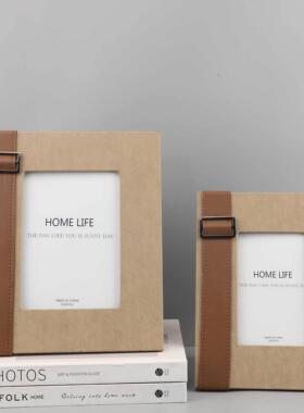 现代简约高端几何木皮相框收纳盒装饰饰品客厅卧室家居配件