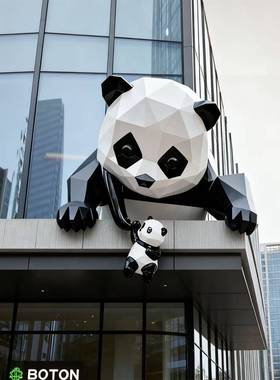 户外门店爬墙熊猫玻璃钢雕塑摆件商场网红店打卡雕塑摆件