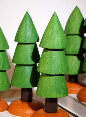 “放青松”手工木雕小树摆件可爱工位书桌面家居创意治愈系装饰品