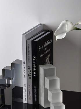 轻奢风几何水晶书档摆件样板房客厅酒柜软装摆设书房书柜桌面装饰