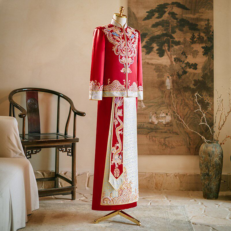 男士秀禾服新郎2024新款中式结婚接亲敬酒礼服大码男生龙凤褂唐装,淘宝优惠券,粉丝福利购,淘宝优惠卷