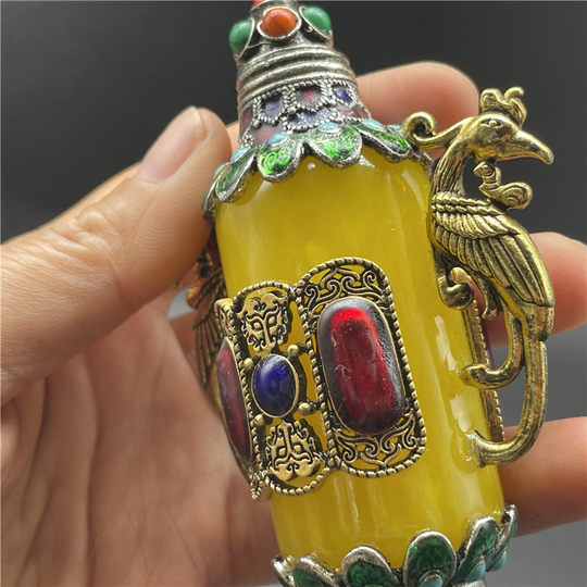 鼻烟壶民间特色工艺礼品纯铜古玩内画老式鼻烟壶双龙客厅装饰摆件