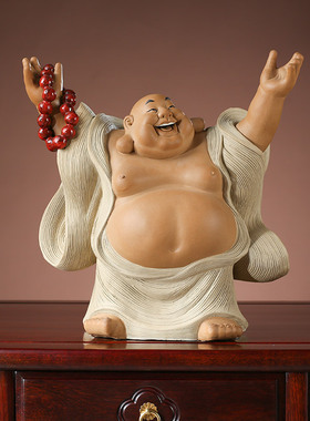 笑佛大肚弥勒财神爷佛像陶瓷摆件家居客厅玄关办公室中式石湾公仔