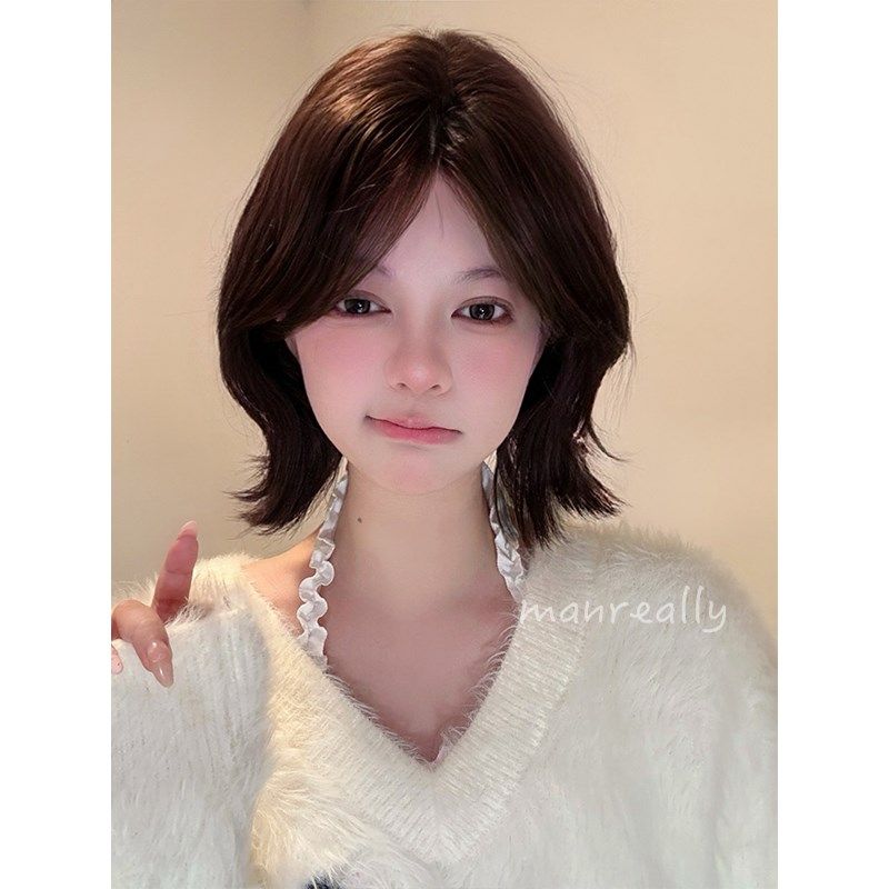 漫真假发短发黑棕色全头套女新款自然无痕甜美少女感lolita锁骨发,淘宝优惠券,粉丝福利购,淘宝优惠卷