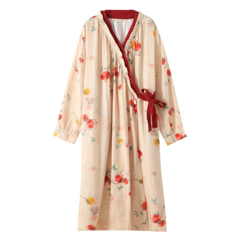 复古风新中式文艺风纯棉纱布睡裙女秋冬季全棉家居服2024年新款,淘宝优惠券,粉丝福利购,淘宝优惠卷