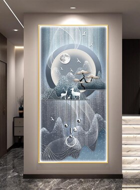 星空麋鹿LED灯画欧式玄关晶瓷装饰画现代风走廊尽头高端挂画