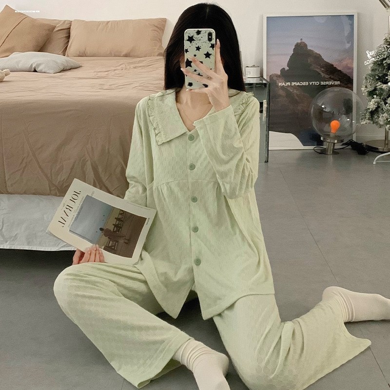 月子服纯78月份棉孕妇睡衣夏季薄款产后怀孕期产S妇哺乳家居服套 - 图1