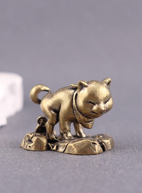 柴犬旺财拉财创意搞怪桌面小摆件生肖狗家居装饰品古玩铜器手把件