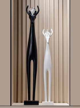 入户玄关壁龛鹿摆件轻奢高级感细长客厅电视柜边落地家居艺术装饰