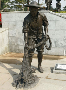 玻璃钢仿铜渔民打鱼人物雕塑渔文化主题雕像城市广场公园景观铜雕