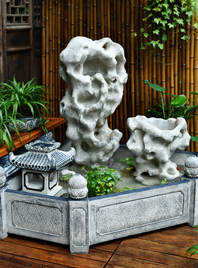 庭院造景布置太湖石院落景观流水摆件户外庭院鱼池假山鱼缸水景