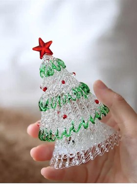 淄博琉璃拉丝圣诞树灯发光工艺品摆件玻H璃桌面装饰圣诞节礼物网