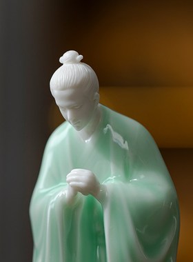 久造国风陶瓷禅意小道士摆件新中式茶室桌面装饰品茶宠手办小礼物