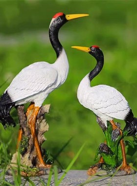 彷真仙鹤造景玻璃钢雕塑丹顶鹤鸟类模型园假山水景池塘装饰
