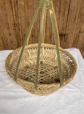 竹编提篮圆形带提手菜篮子野外采摘篮竹篮子竹制品买菜篮手工竹筐