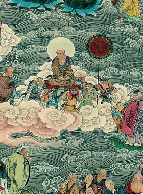 南海观世音菩萨全景图童子拜观音卷轴画韦驮罗汉尊者佛像装饰挂画