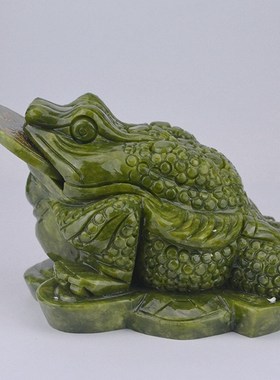 天然白玉金蟾摆件三足蟾蜍客厅开业吉祥物家居酒柜软装饰创意摆设