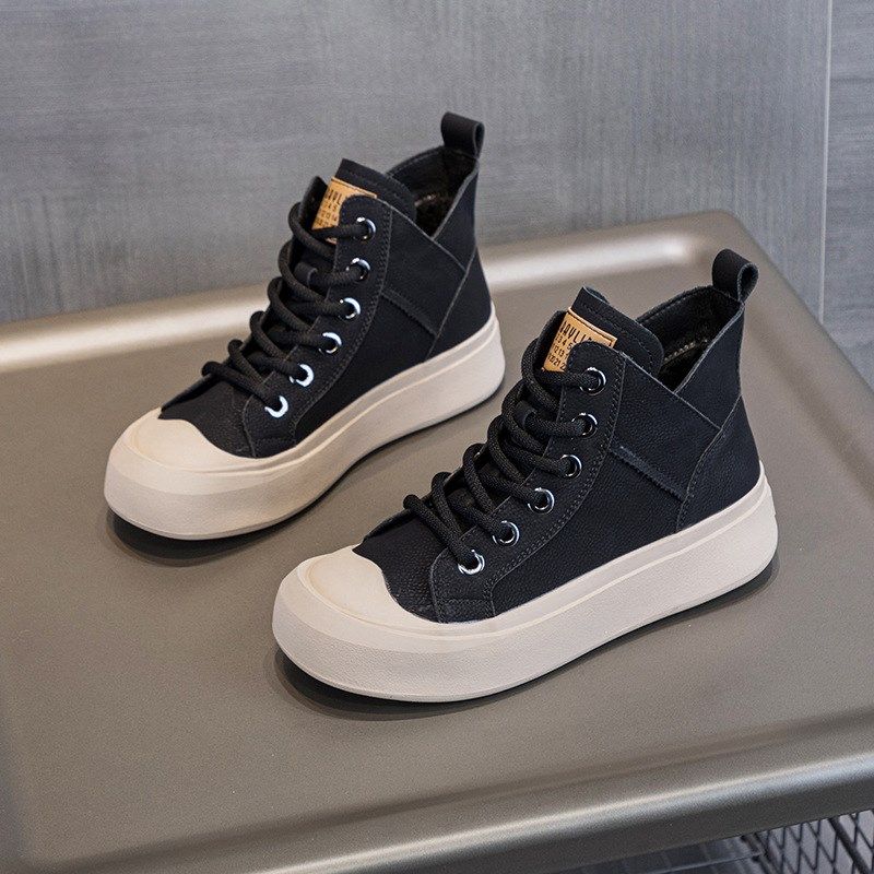 真皮复古短靴女2024秋冬季新休闲马丁靴加绒厚底大码41-43高帮鞋,淘宝优惠券,粉丝福利购,淘宝优惠卷