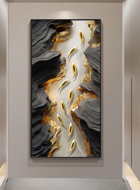 金色锦鲤入户玄关画装饰画九鱼图走廊过道挂画多财发财楼梯口壁画