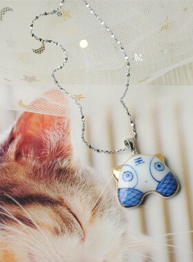 创意 陶瓷手工饰品项链 十二生肖猴兔可爱青花手绘描金吊坠锁骨链