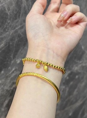 正品金包银古法唐草纹手镯女爆款卷草纹素圈实心镯首饰送妈妈礼物