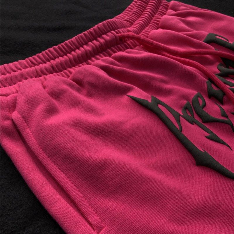 玫红色短裤男2024新款美式重磅毛圈运动裤夏季红色篮球宽松休闲裤,淘宝优惠券,粉丝福利购,淘宝优惠卷